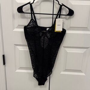 NWT - DKNY Sheer Lace Black Bodysuit